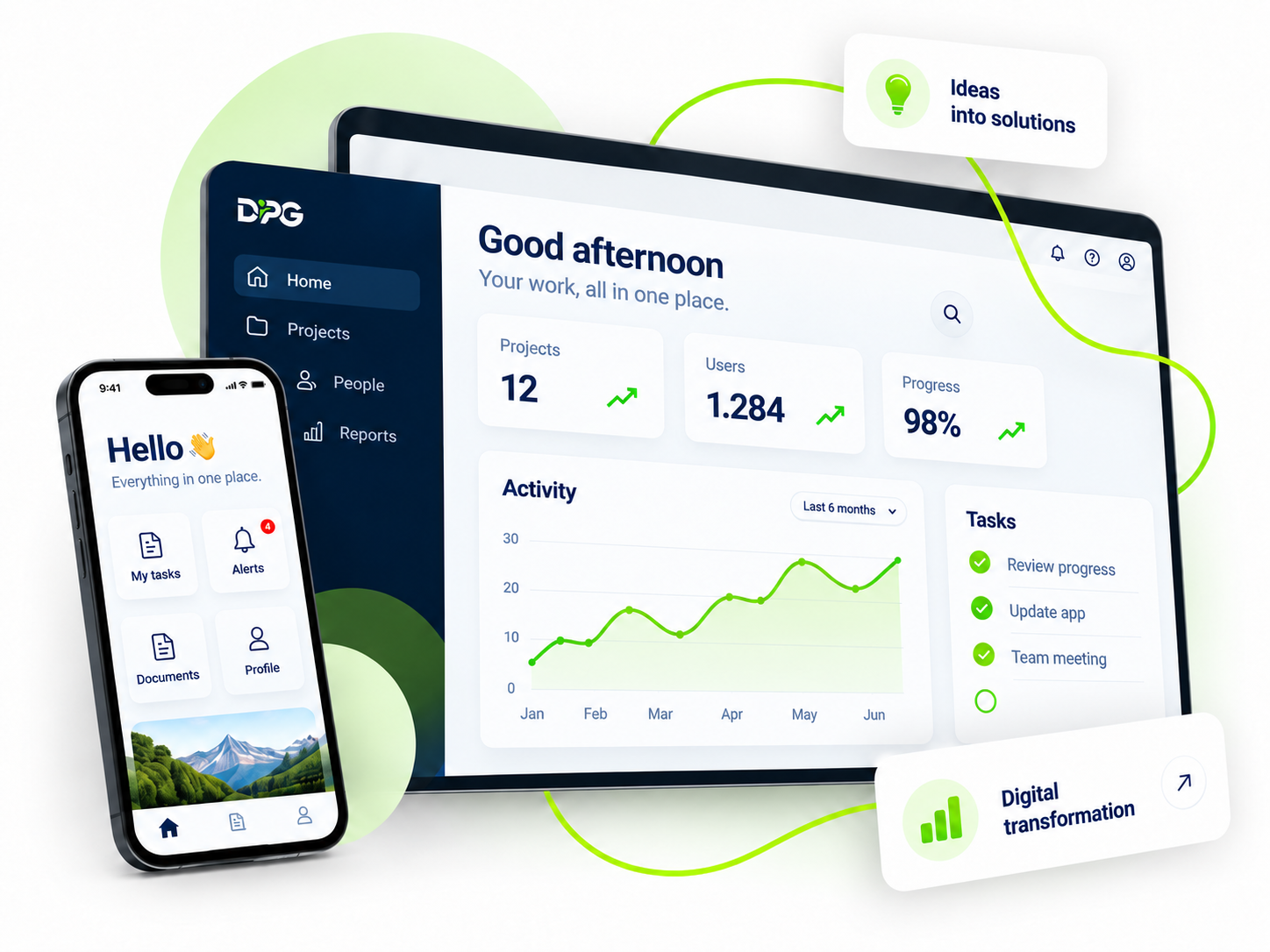 Illustration of management software and mobile app